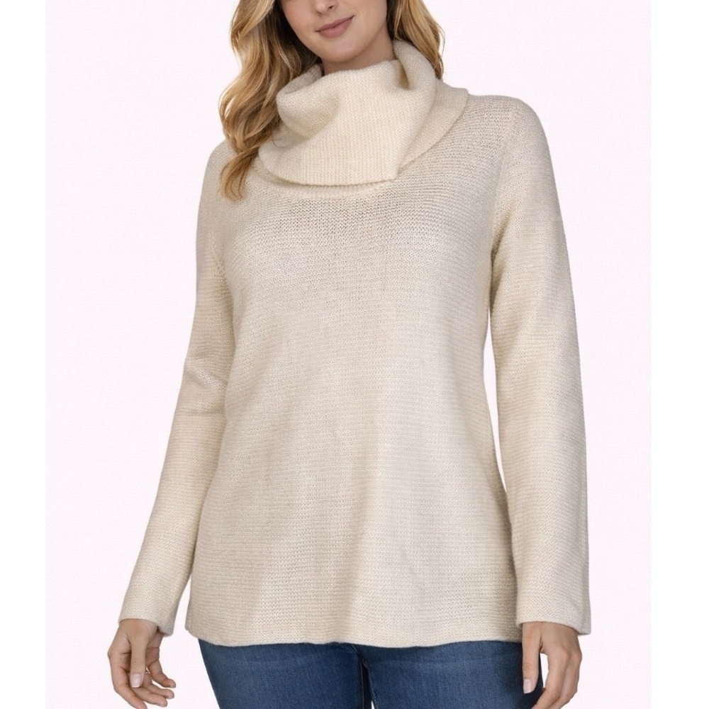 Banana Republic sweater cream turtle neck wool blend textured vanilla SZ L soft